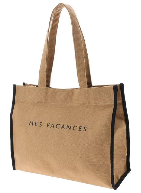 【関税込】 ロゴ キャンバス トートバッグ - ベージュ:ブラウン MES VACANCES - キャンバスロゴトートバッグ