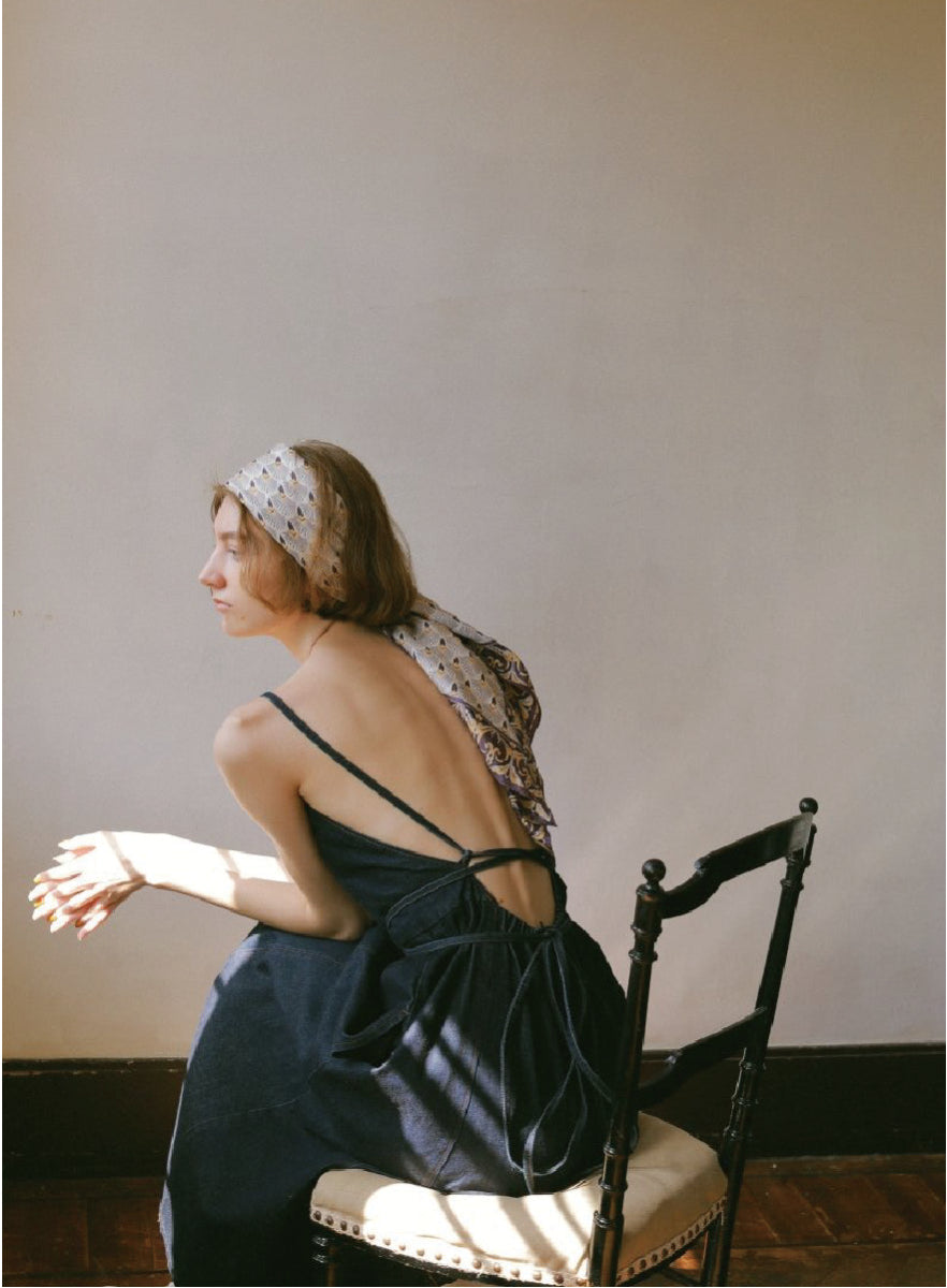 Organic cotton レースアップデニムワンピース | MES VACANCES