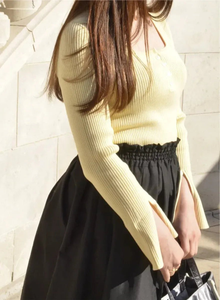 Organic Cotton リブカットプルオーバー（MIMOSA YELLOW / BLACK / WHITE） - MES VACANCES