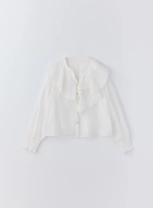ラッフルフリルジャガードブラウス (Off White / Free)