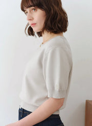 テンセルシルクロゴ刺繍ニット - MES VACANCES