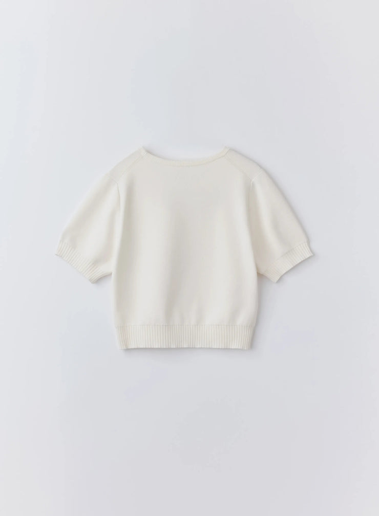 テンセルシルクロゴ刺繍ニット - MES VACANCES