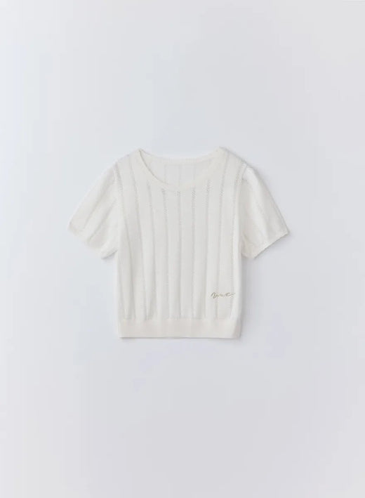 テンセルシルク透かし編みロゴ刺繍ニット (White / Free)