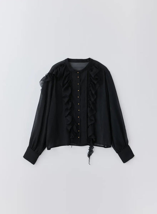 アシンメトリーフリルラメブラウス (Lame Black / Free)