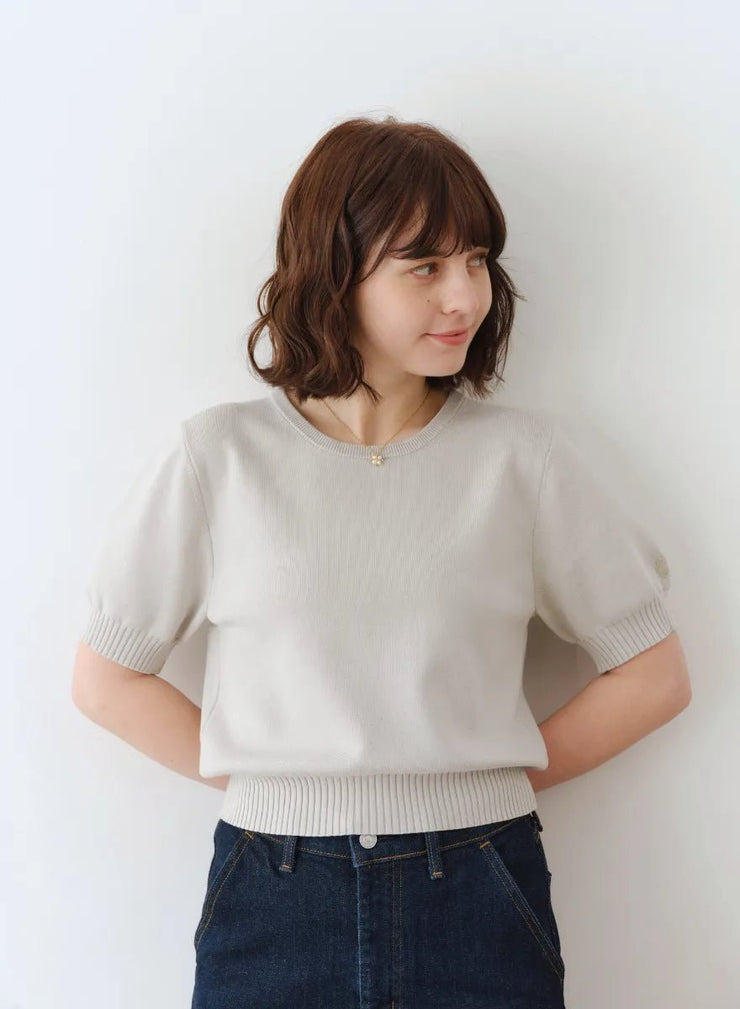 テンセルシルクロゴ刺繍ニット - MES VACANCES