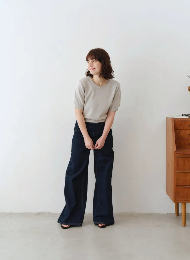 テンセルシルクロゴ刺繍ニット - MES VACANCES