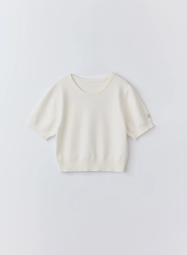 テンセルシルクロゴ刺繍ニット - MES VACANCES