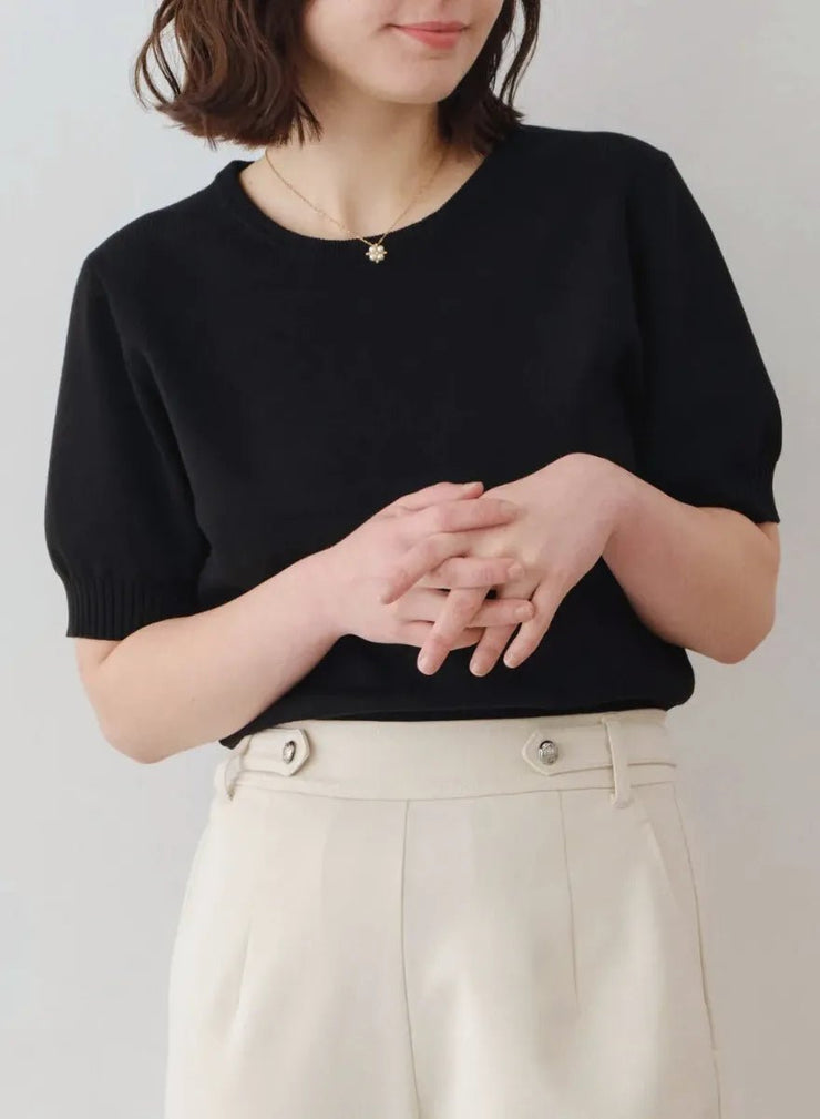 テンセルシルクロゴ刺繍ニット - MES VACANCES