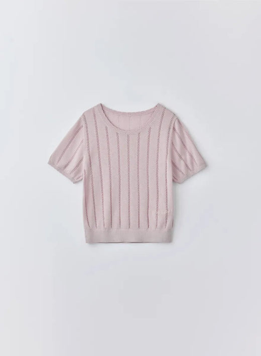 テンセルシルク透かし編みロゴ刺繍ニット (Dawn Pink / Free)