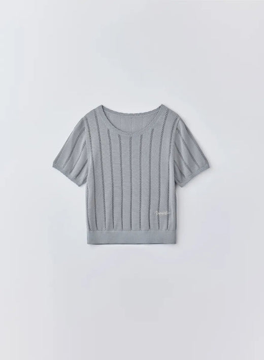 テンセルシルク透かし編みロゴ刺繍ニット (Twilight Blue / Free)