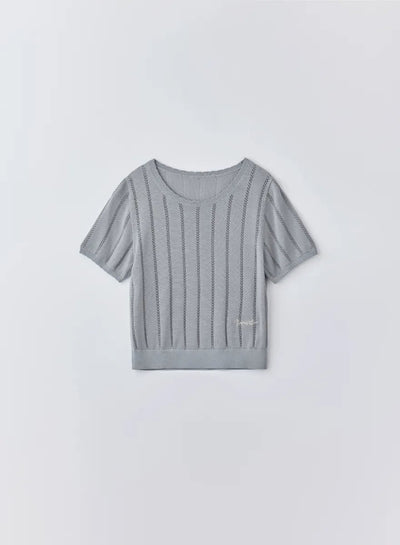 テンセルシルク透かし編みロゴ刺繍ニット - MES VACANCES