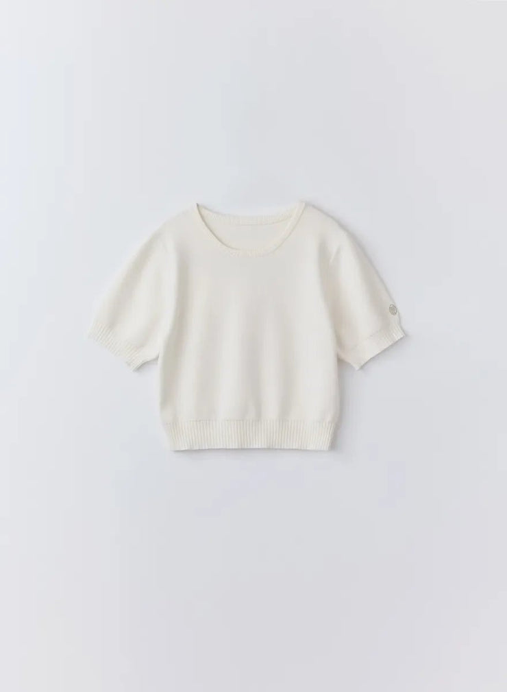 テンセルシルクロゴ刺繍ニット - MES VACANCES