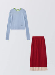 [SET] シルクレース編みショートトップス＋ラッフルレイヤードニットスカート - MES VACANCES