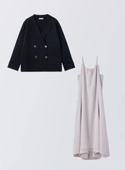 [SET]ダブルニットジャケット+サテンキャミソールワンピース - MES VACANCES