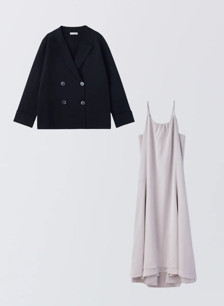 [SET]ダブルニットジャケット+サテンキャミソールワンピース - MES VACANCES