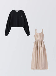 [SET]ロゴ刺繍ショートスウェット+ストライプティアードワンピース - MES VACANCES