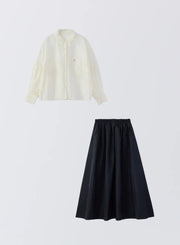 [SET]ボリュームスリーブシアーシャツ+タックギャザースカート - MES VACANCES