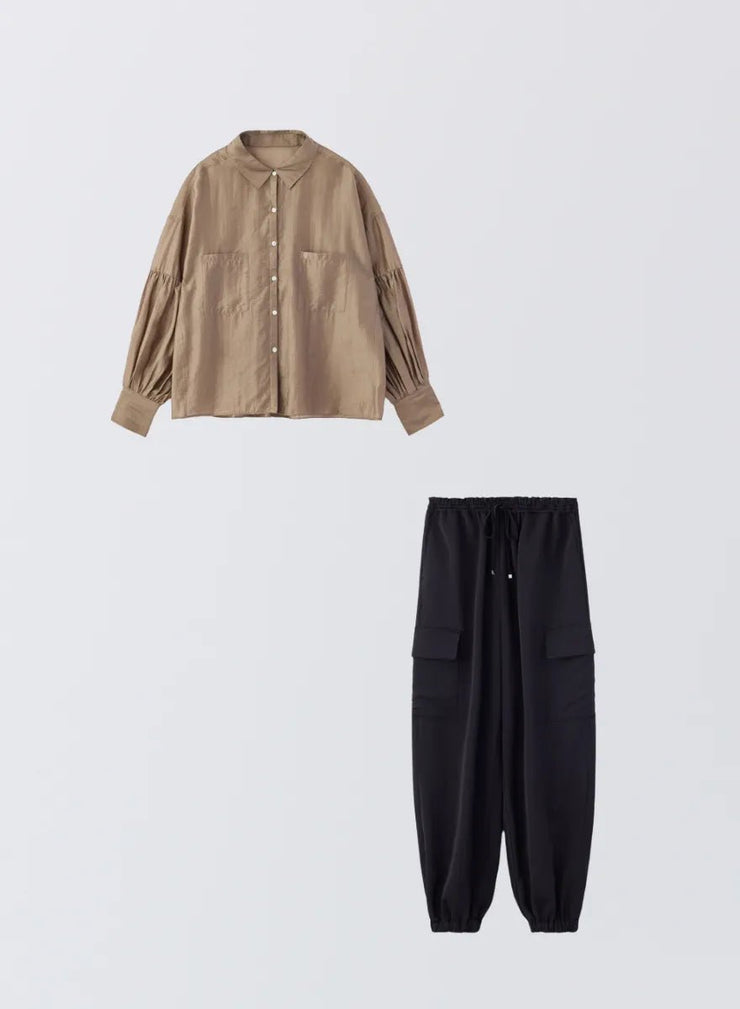 [SET]ボリュームスリーブシアーシャツ+サイドポケットジョガーパンツ - MES VACANCES
