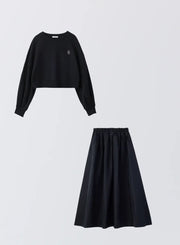 [SET]ロゴ刺繍ショートスウェット+タックギャザースカート - MES VACANCES