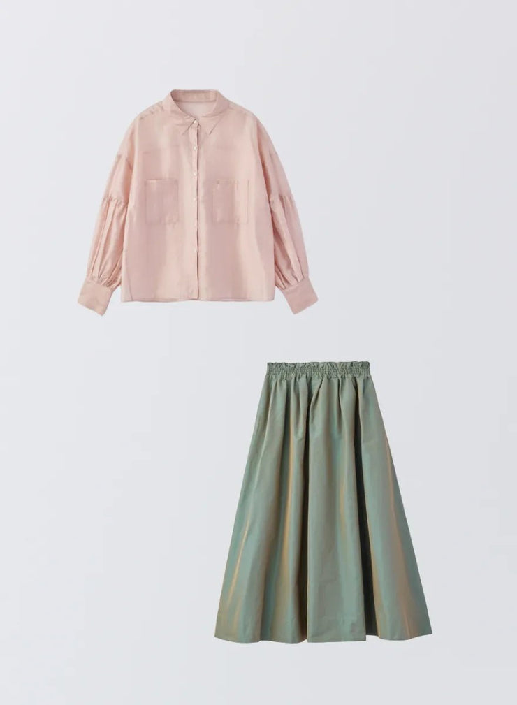 [SET]ボリュームスリーブシアーシャツ+タックギャザースカート - MES VACANCES
