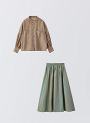 [SET]ボリュームスリーブシアーシャツ+タックギャザースカート - MES VACANCES