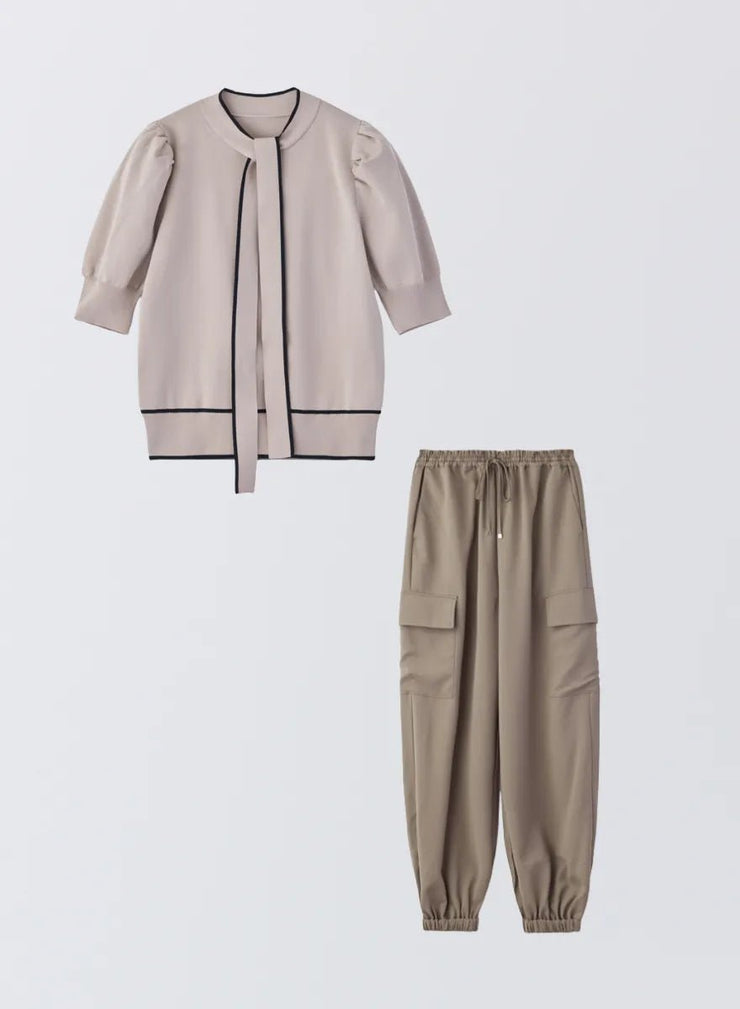 [SET]パフスリーブニットトップス+サイドポケットジョガーパンツ - MES VACANCES