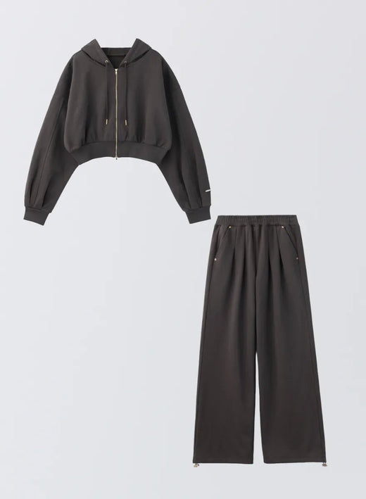 [SET] コクーンショートスウェットパーカー＋2wayスウェットパンツ (Charcoal)