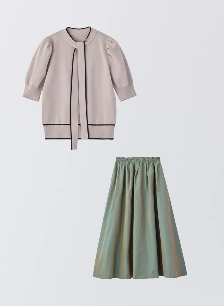 [SET]パフスリーブニットトップス+タックギャザースカート - MES VACANCES