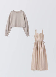 [SET]ロゴ刺繍ショートスウェット+ストライプティアードワンピース - MES VACANCES