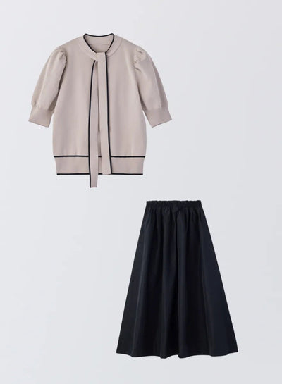 [SET]パフスリーブニットトップス+タックギャザースカート - MES VACANCES