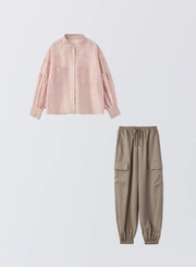 [SET]ボリュームスリーブシアーシャツ+サイドポケットジョガーパンツ - MES VACANCES