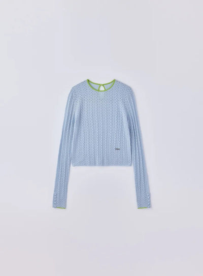[SET] シルクレース編みショートトップス＋ツイーディーニットパンツ - MES VACANCES