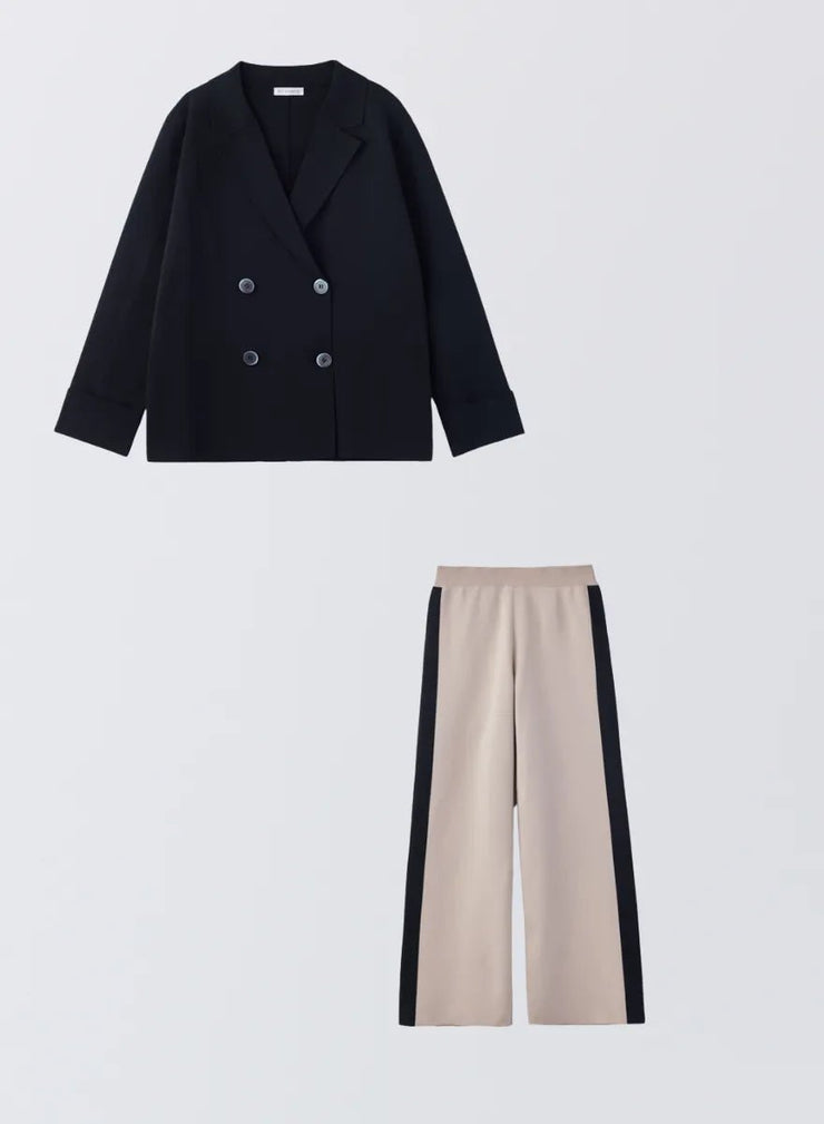 [SET]ダブルニットジャケット+サイドラインニットパンツ - MES VACANCES