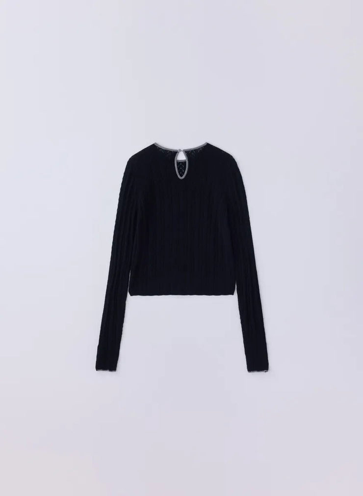 [SET] シルクレース編みショートトップス＋ツイーディーニットパンツ - MES VACANCES