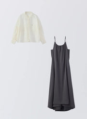 [SET]ボリュームスリーブシアーシャツ+サテンキャミソールワンピース - MES VACANCES