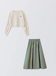 [SET]ロゴ刺繍ショートスウェット+タックギャザースカート - MES VACANCES