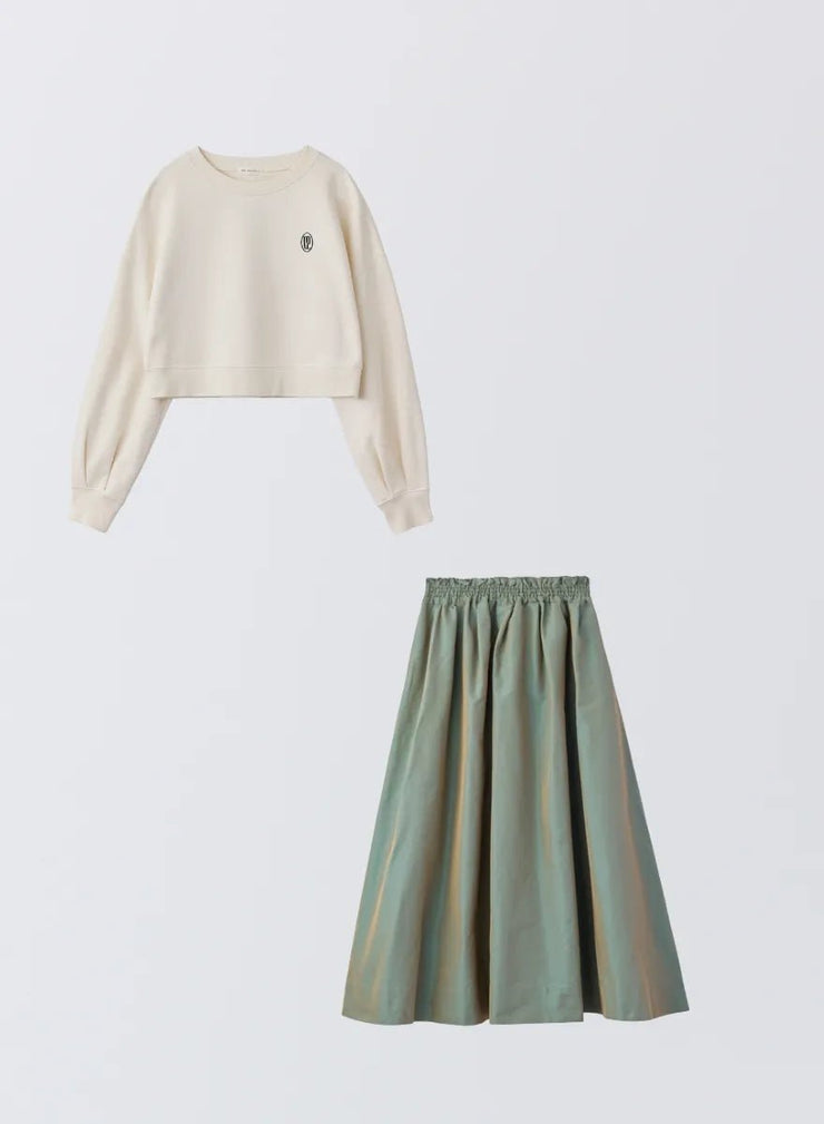 [SET]ロゴ刺繍ショートスウェット+タックギャザースカート - MES VACANCES