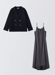 [SET]ダブルニットジャケット+サテンキャミソールワンピース - MES VACANCES