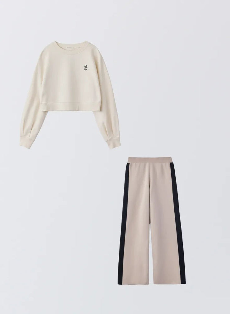 [SET]ロゴ刺繍ショートスウェット+サイドラインニットパンツ - MES VACANCES