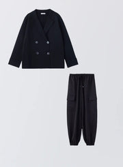 [SET]ダブルニットジャケット+サイドポケットジョガーパンツ - MES VACANCES