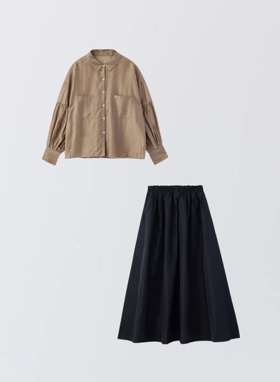 [SET]ボリュームスリーブシアーシャツ+タックギャザースカート - MES VACANCES