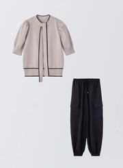 [SET]パフスリーブニットトップス+サイドポケットジョガーパンツ - MES VACANCES