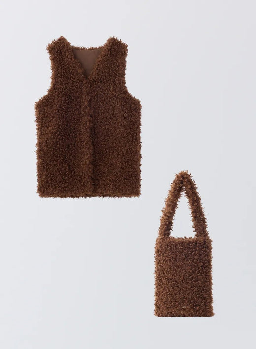 [SET] エコカールファーロングベスト＋エコカールファートートバッグ (Cocoa Brown / Cocoa Brown)