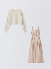 [SET]ロゴ刺繍ショートスウェット+ストライプティアードワンピース - MES VACANCES