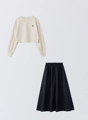 [SET]ロゴ刺繍ショートスウェット+タックギャザースカート - MES VACANCES