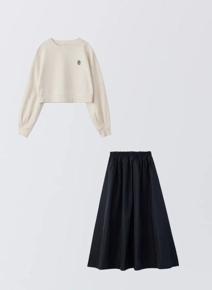 [SET]ロゴ刺繍ショートスウェット+タックギャザースカート - MES VACANCES