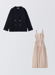 [SET]ダブルニットジャケット+ストライプティアードワンピース - MES VACANCES