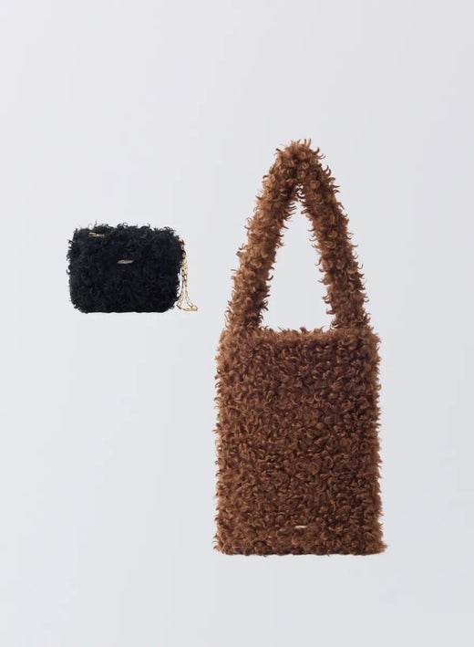 [SET] エコカールファーポーチ＋エコカールファートートバッグ (Black / Cocoa Brown)