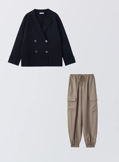 [SET]ダブルニットジャケット+サイドポケットジョガーパンツ - MES VACANCES