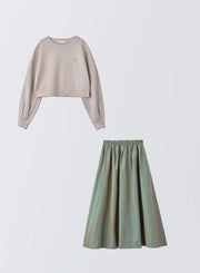 [SET]ロゴ刺繍ショートスウェット+タックギャザースカート - MES VACANCES